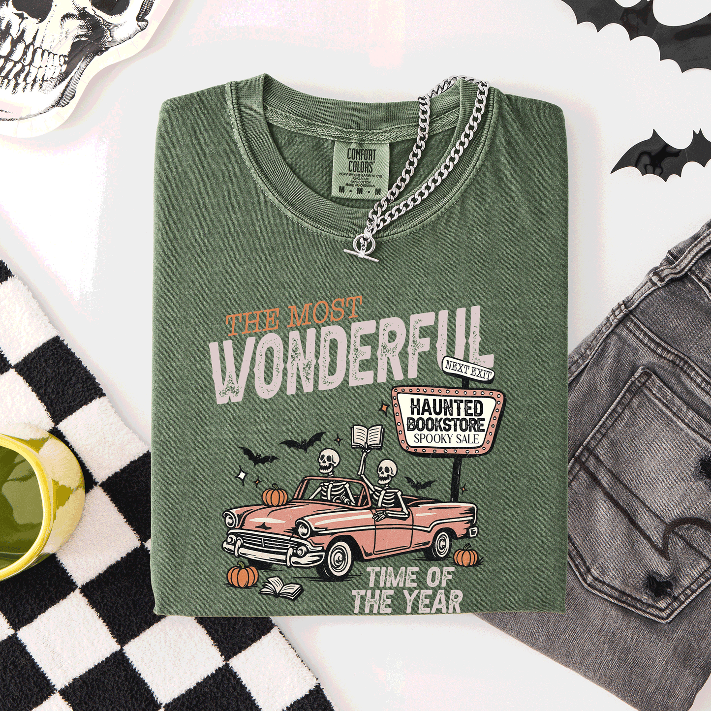 The Most Wonderful Time Of The Year, Reading Skeleton, Halloween, Haunted, Library, Comfort Colors T-Shirt