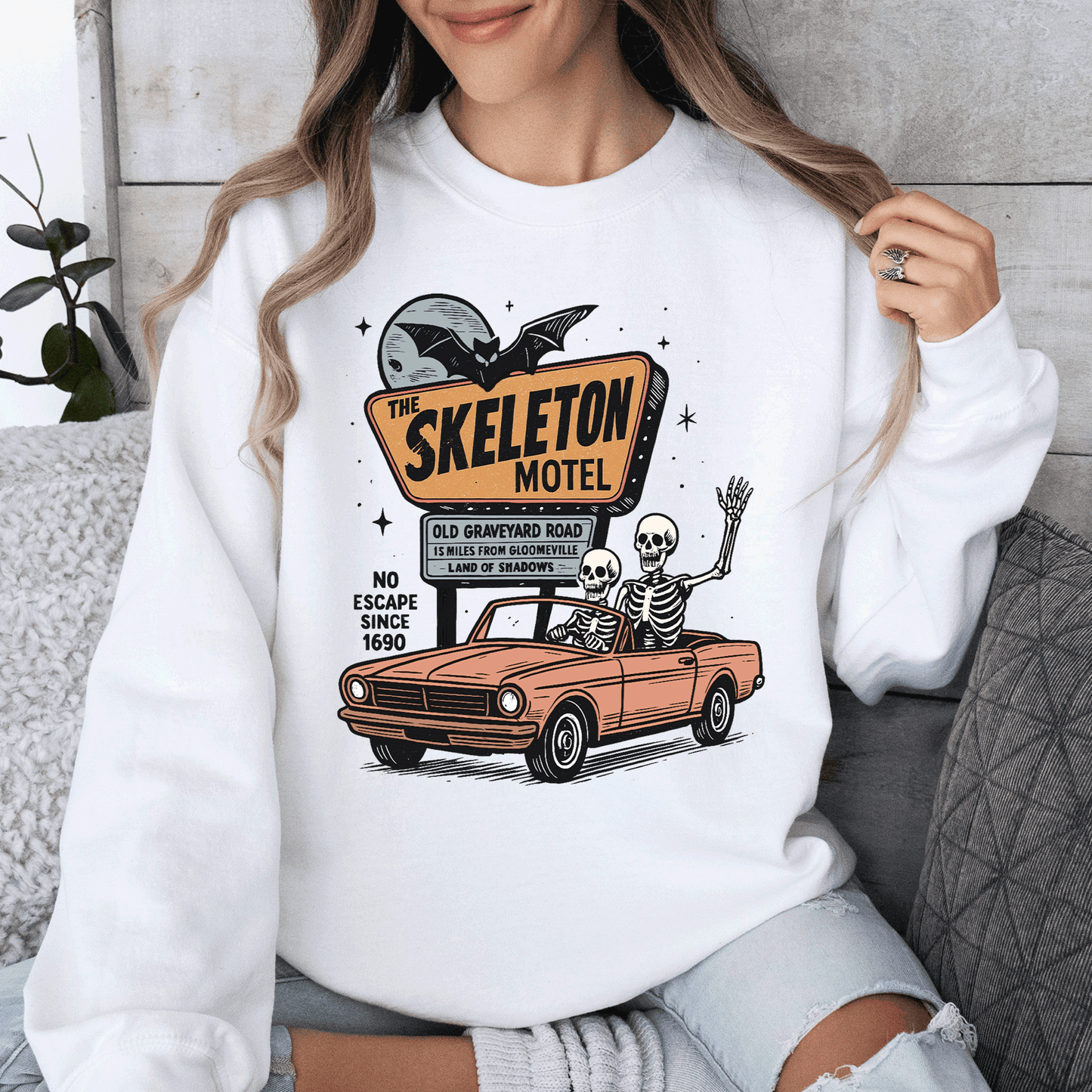 The Skeleton Motel, Spooky, Halloween Sweatshirt