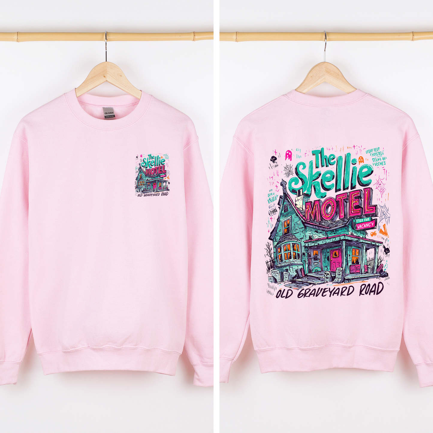 The Skellie Motel, Halloween, Front and Back, Spooky, Witches, Cute Sweatshirt