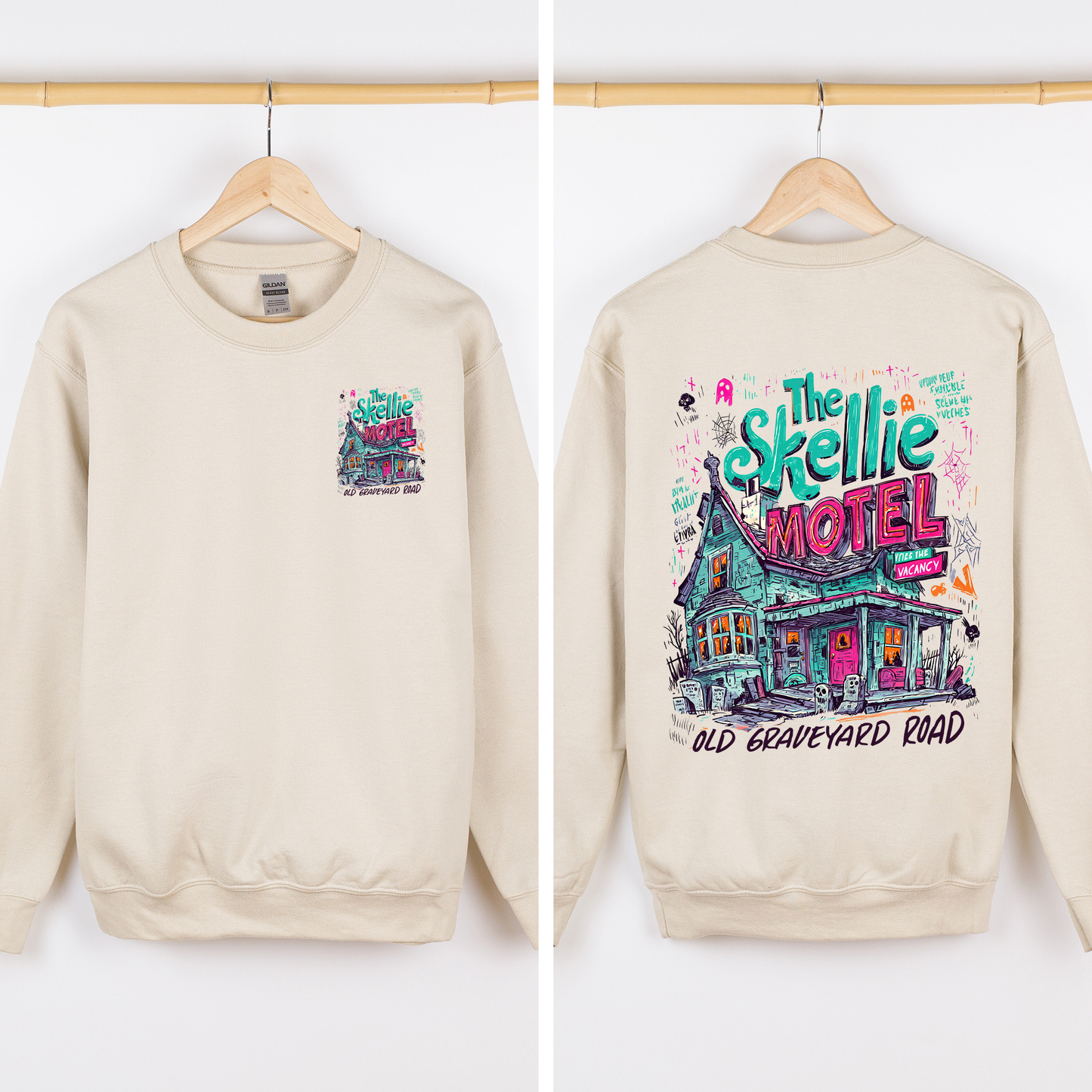 The Skellie Motel, Halloween, Front and Back, Spooky, Witches, Cute Sweatshirt