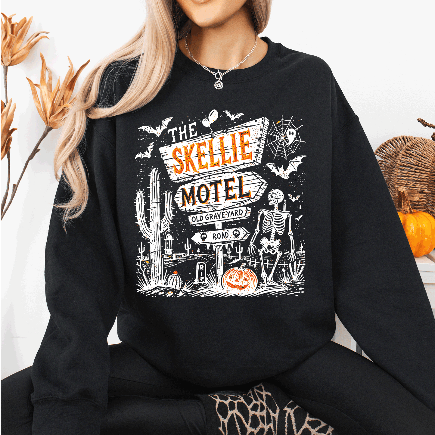 The Skellie Motel, Skeleton, Halloween Sweatshirt