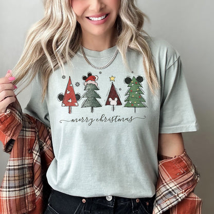 Theme Park Christmas, Ears, Merry Christmas Trees, Mouse, Comfort Colors Tshirt