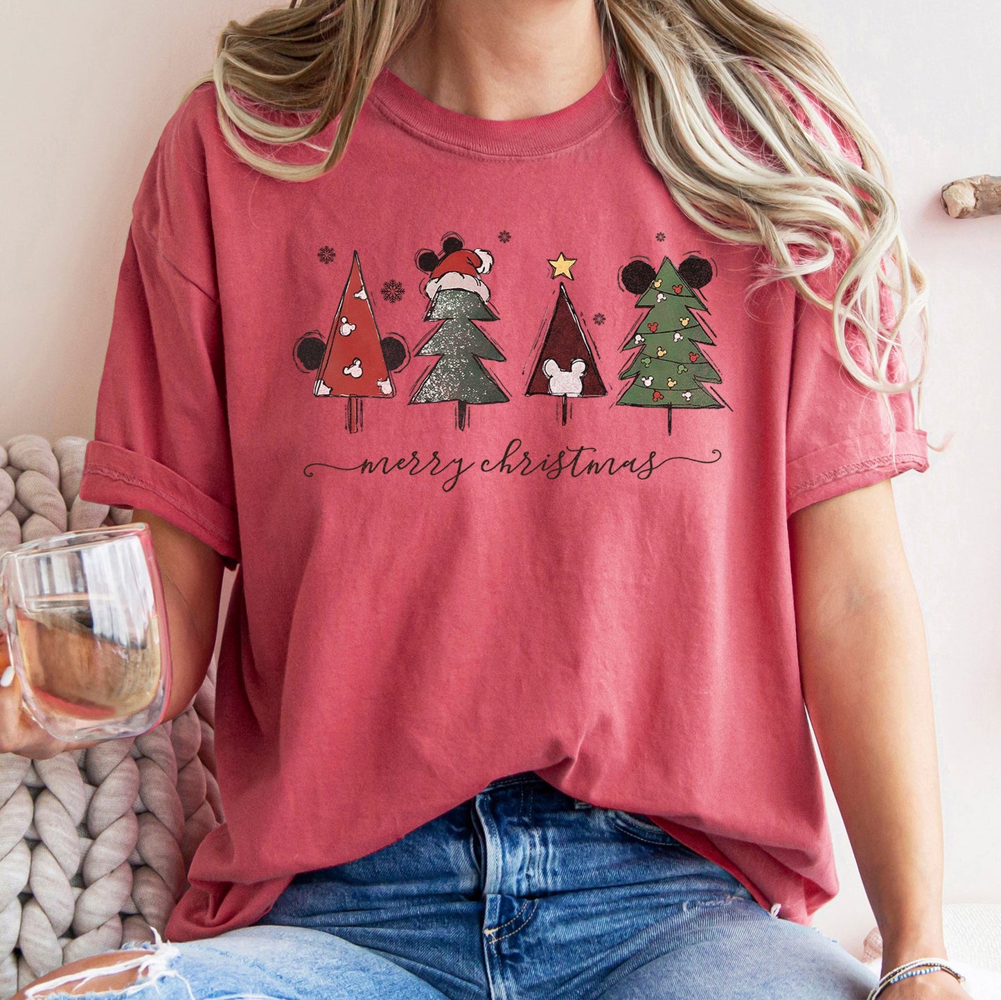 Theme Park Christmas, Ears, Merry Christmas Trees, Mouse, Comfort Colors Tshirt