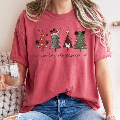 Theme Park Christmas, Ears, Merry Christmas Trees, Mouse, Comfort Colors Tshirt