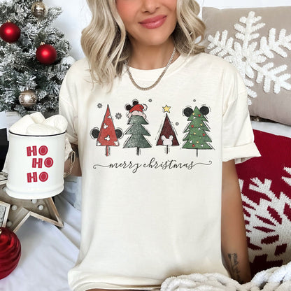 Theme Park Christmas, Ears, Merry Christmas Trees, Mouse, Comfort Colors Tshirt