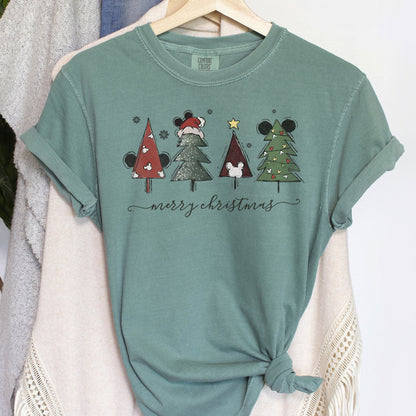 Theme Park Christmas, Ears, Merry Christmas Trees, Mouse, Comfort Colors Tshirt