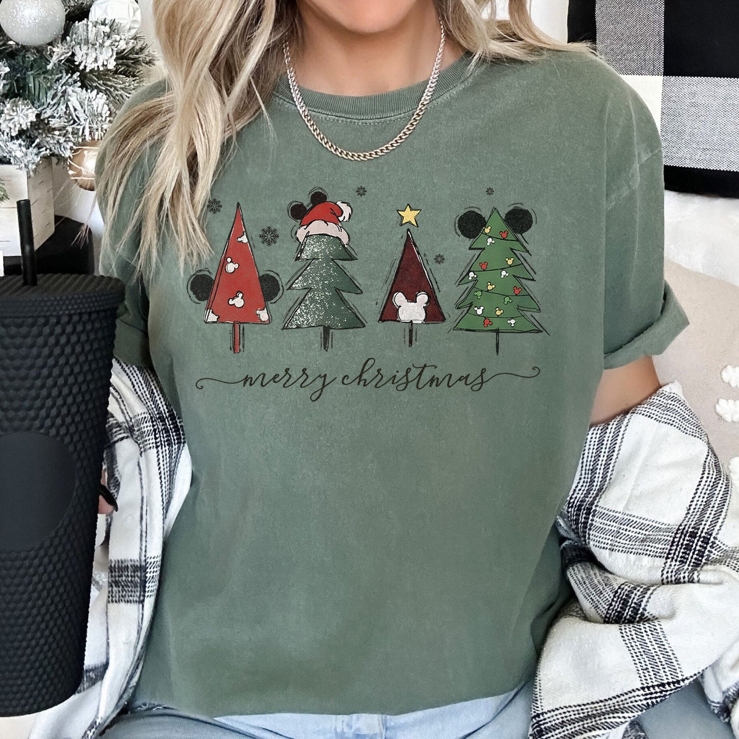 Theme Park Christmas, Ears, Merry Christmas Trees, Mouse, Comfort Colors Tshirt