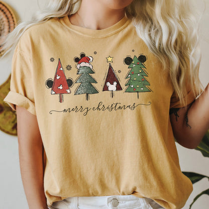 Theme Park Christmas, Ears, Merry Christmas Trees, Mouse, Comfort Colors Tshirt