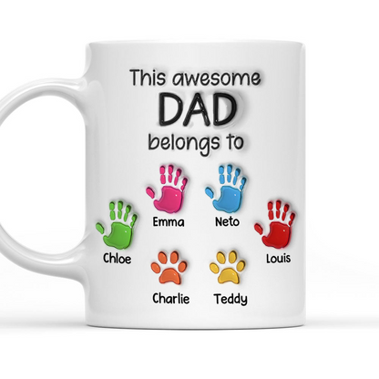 This Awesome Grandpa Belongs To - 3D Effect Personalized Custom Mug - Gift for Dad, Papa, Grandpa, Daddy, Dada