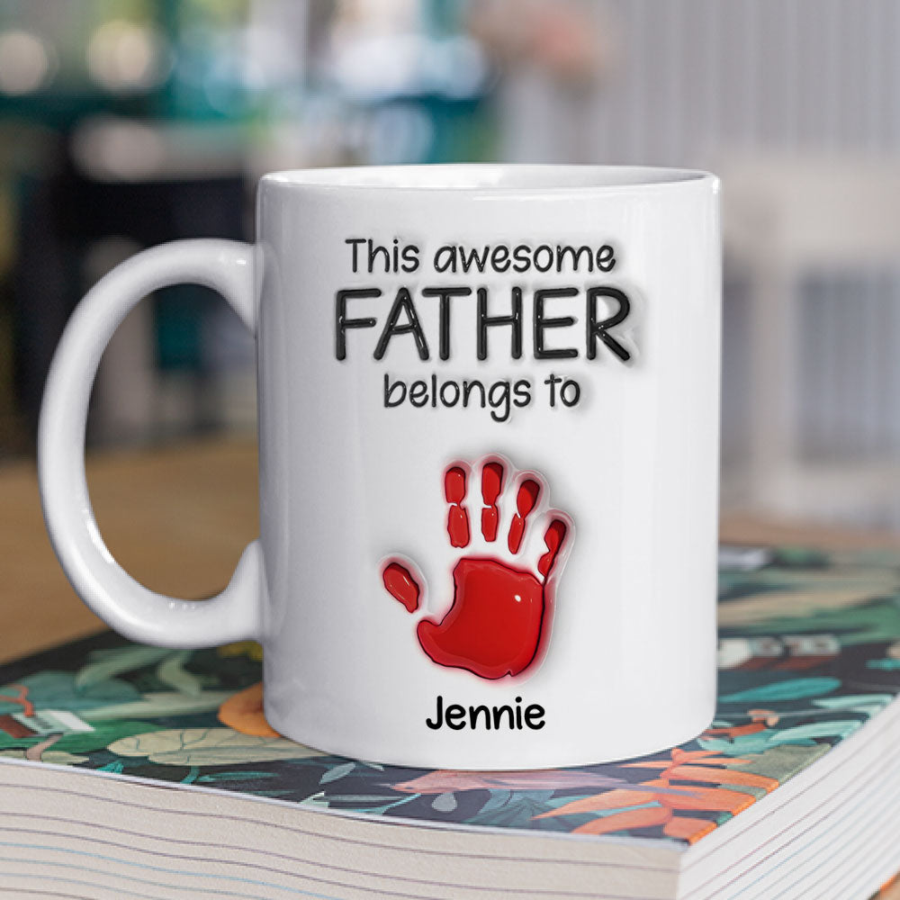This Awesome Dad Grandpa Belongs To - 3D Effect Personalized Custom Mug - Gift for Dad, Papa, Grandpa, Daddy, Dada