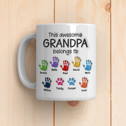 This Awesome Dad Grandpa Belongs To - 3D Effect Personalized Custom Mug - Gift for Dad, Papa, Grandpa, Daddy, Dada