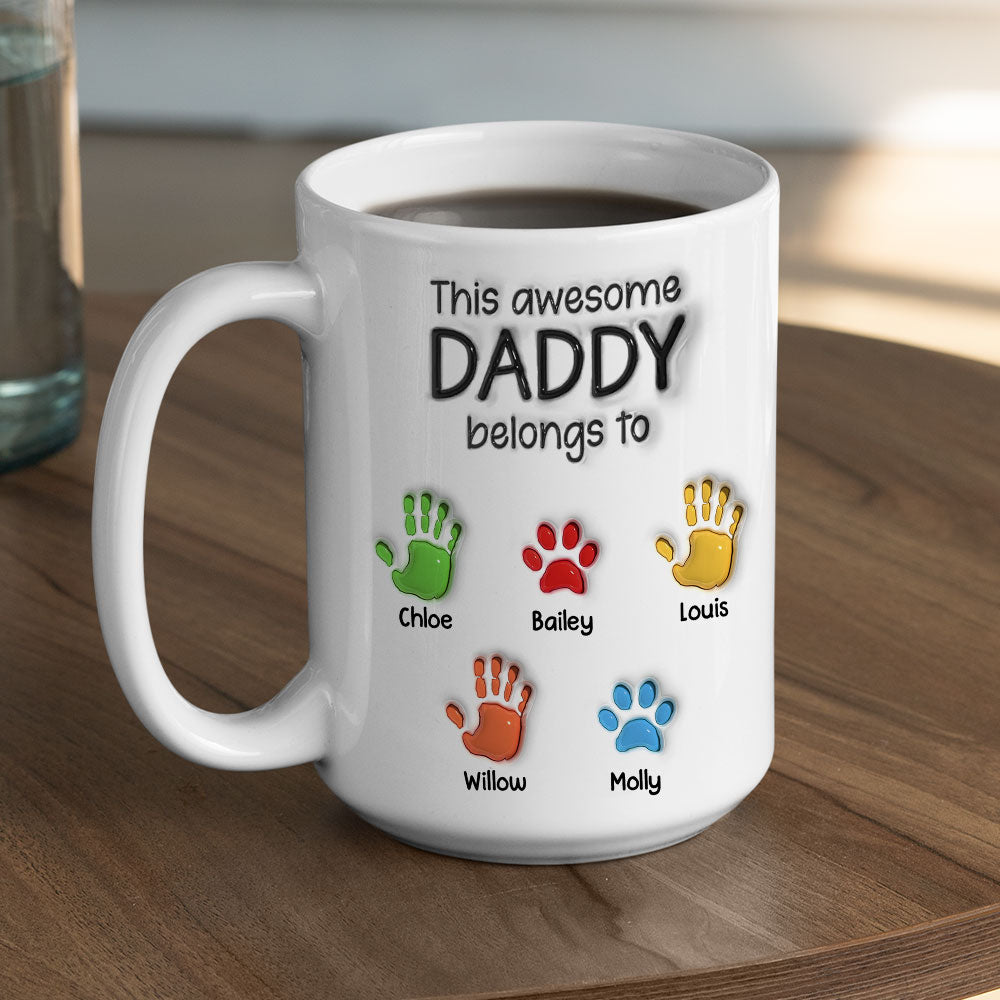 This Awesome Dad Grandpa Belongs To - 3D Effect Personalized Custom Mug - Gift for Dad, Papa, Grandpa, Daddy, Dada