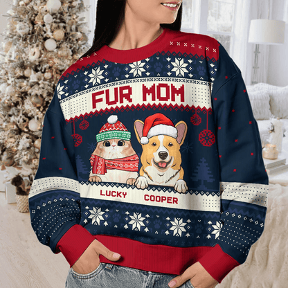 Best Fur Mom Fur Dad Ever - Custom Photo Ugly Sweater - Personalized Christmas Gift For Pet Owners | Dog & Cat Lovers | Sweatshirt