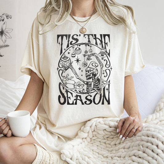 Tis The Season, Christmas Skeleton, Jolly, Dancing, Retro, Comfort Colors Tshirt
