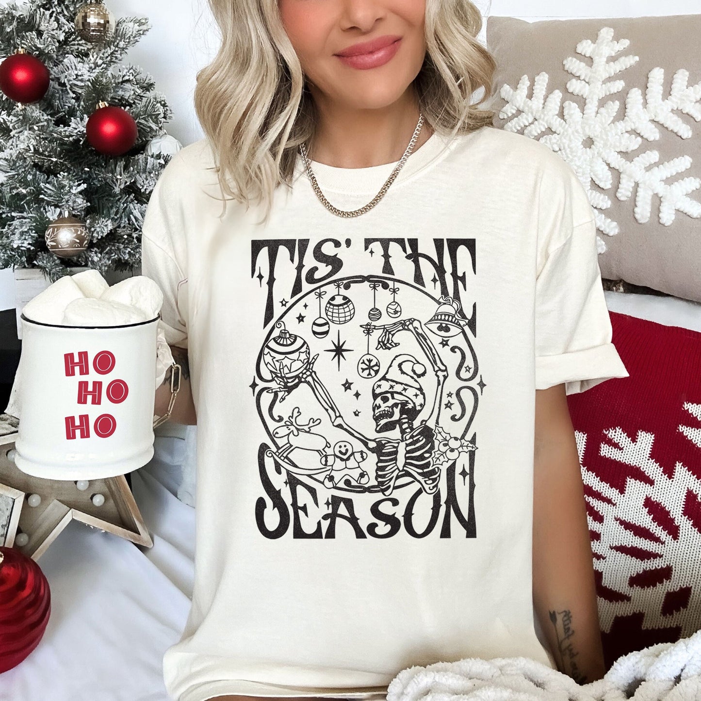 Tis The Season, Christmas Skeleton, Jolly, Dancing, Retro, Comfort Colors Tshirt