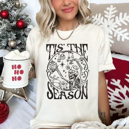 Tis The Season, Christmas Skeleton, Jolly, Dancing, Retro, Comfort Colors Tshirt