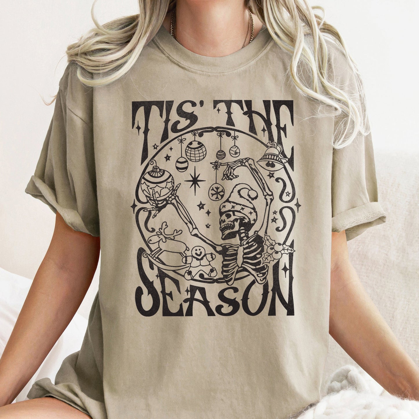 Tis The Season, Christmas Skeleton, Jolly, Dancing, Retro, Comfort Colors Tshirt