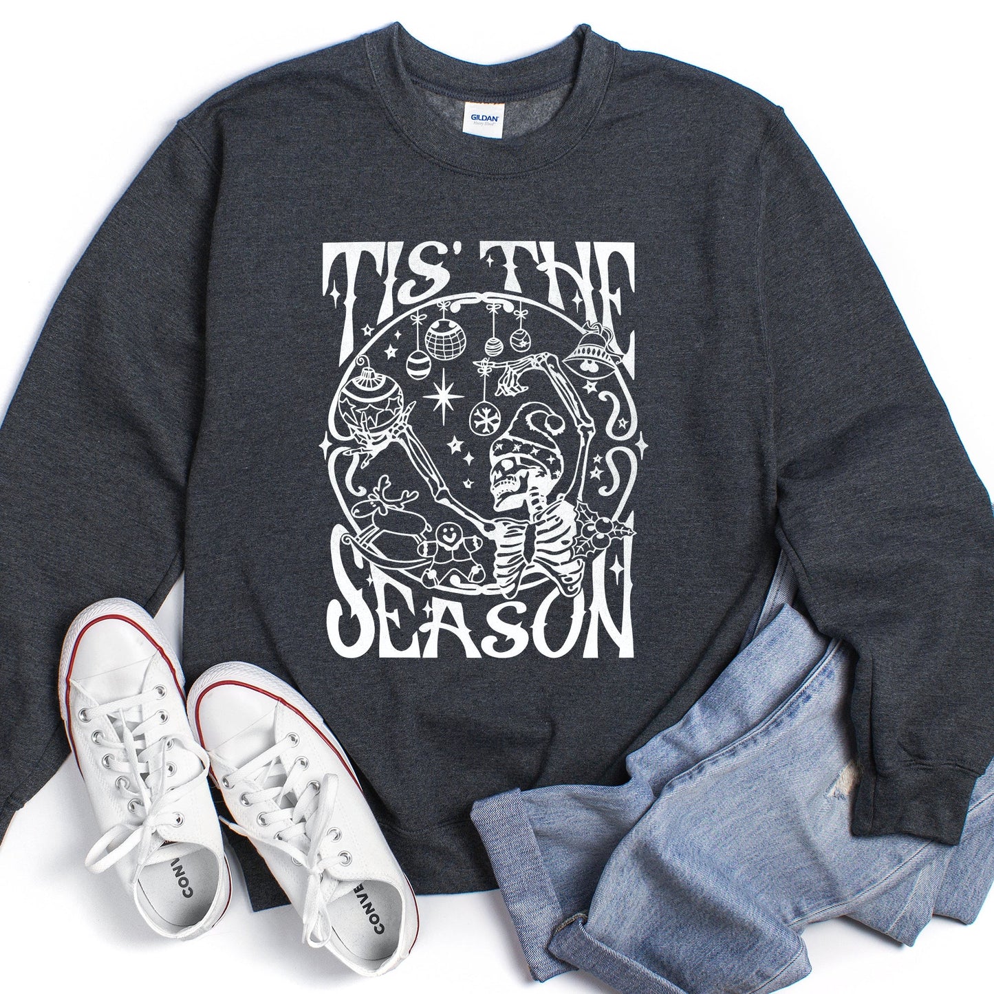 Tis The Season, Christmas Skeleton Jolly Sweatshirt