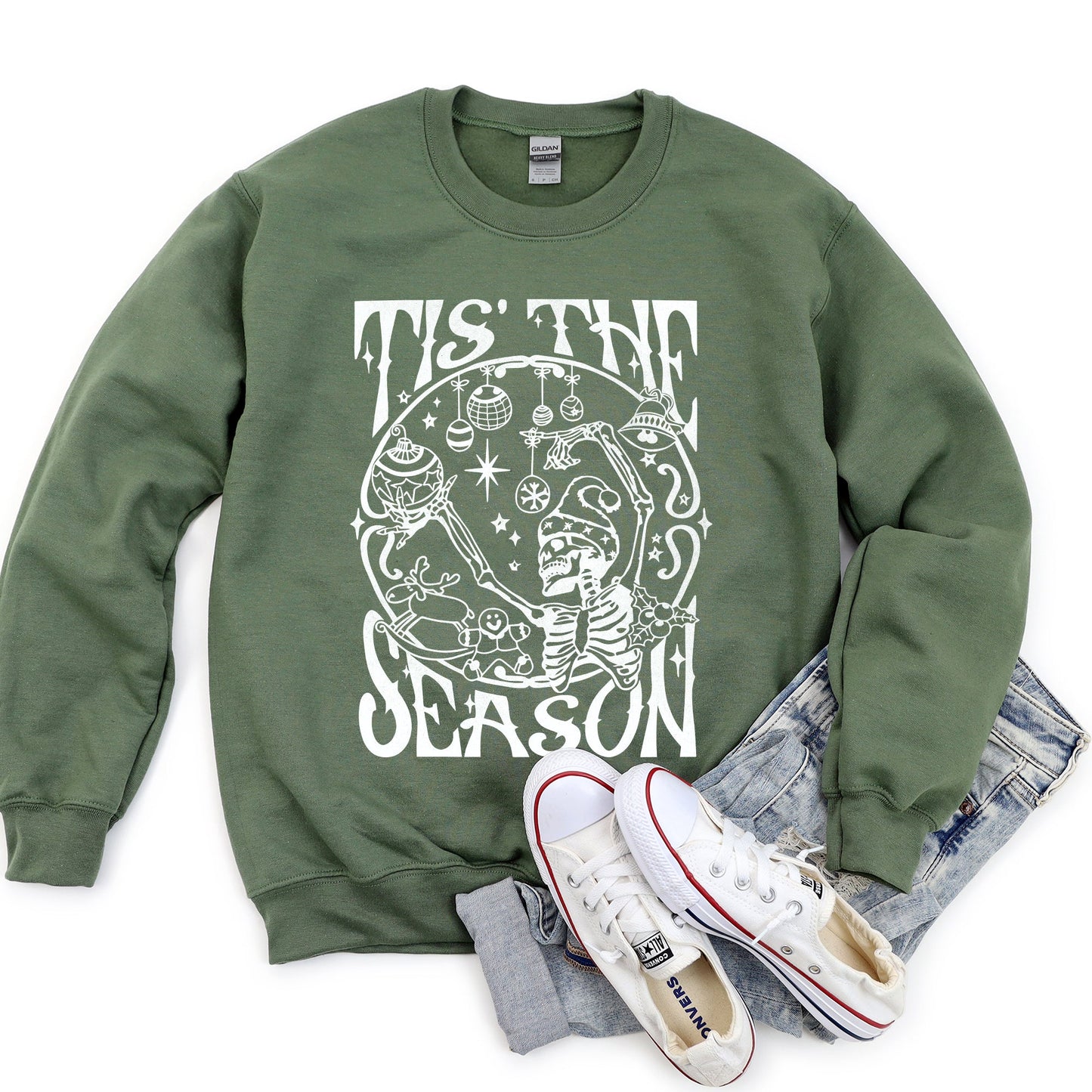 Tis The Season, Christmas Skeleton Jolly Sweatshirt