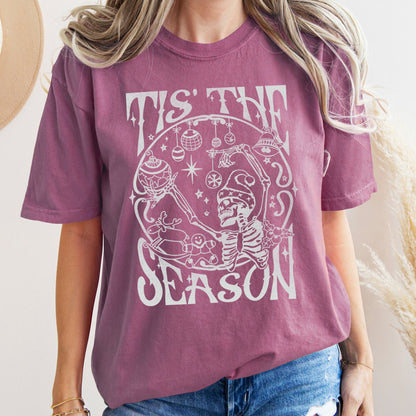 Tis The Season, Christmas Skeleton, Jolly, Dancing, Retro, Comfort Colors Tshirt