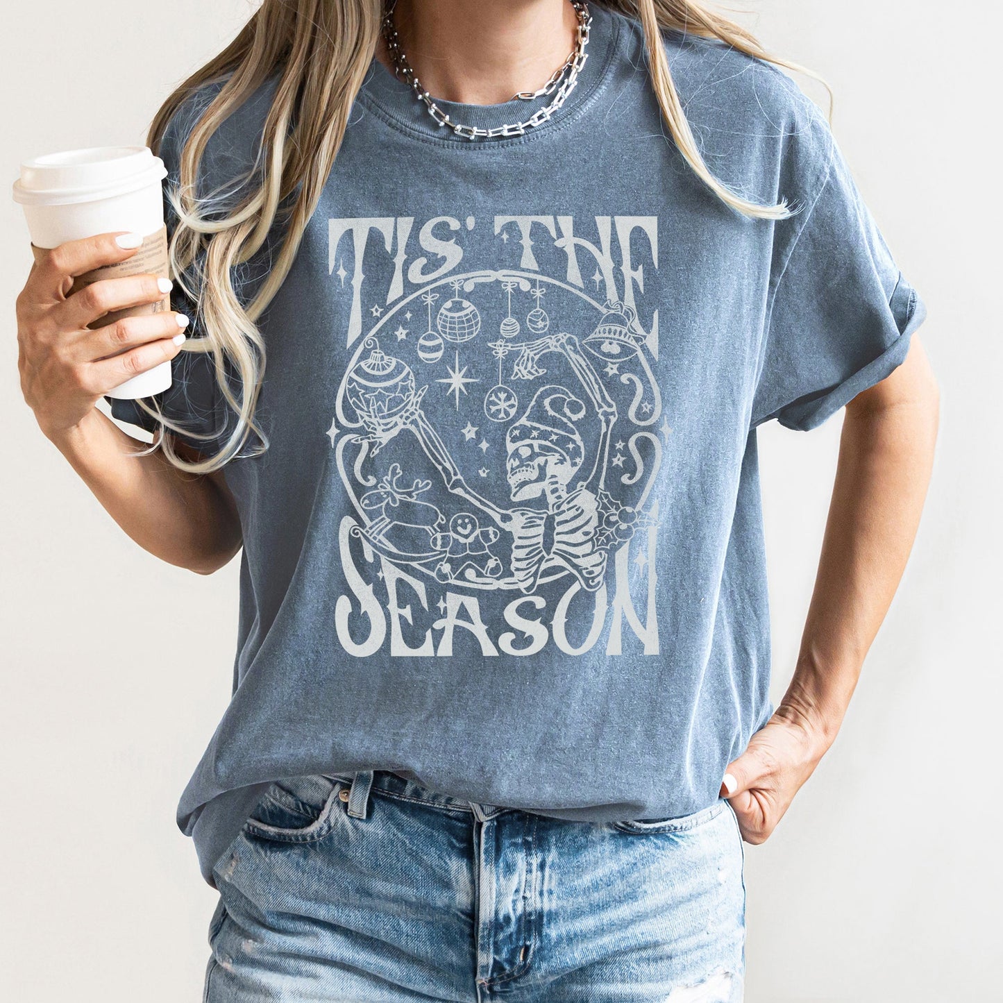 Tis The Season, Christmas Skeleton, Jolly, Dancing, Retro, Comfort Colors Tshirt