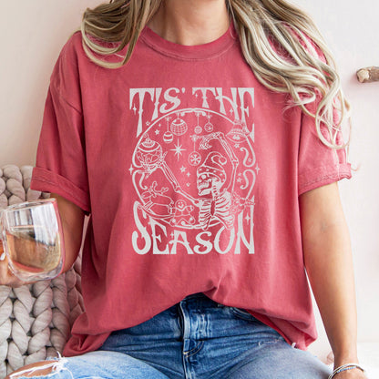 Tis The Season, Christmas Skeleton, Jolly, Dancing, Retro, Comfort Colors Tshirt