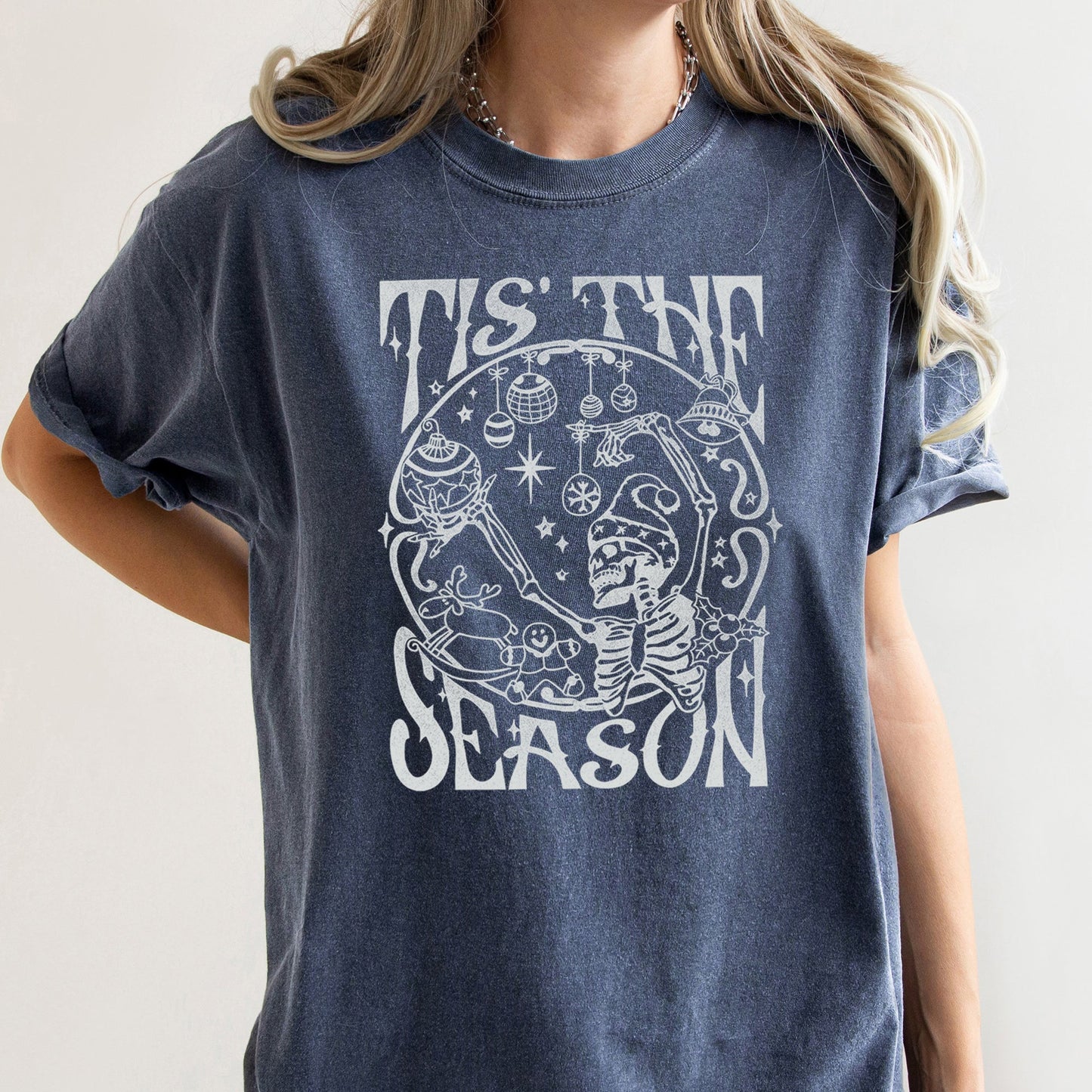 Tis The Season, Christmas Skeleton, Jolly, Dancing, Retro, Comfort Colors Tshirt