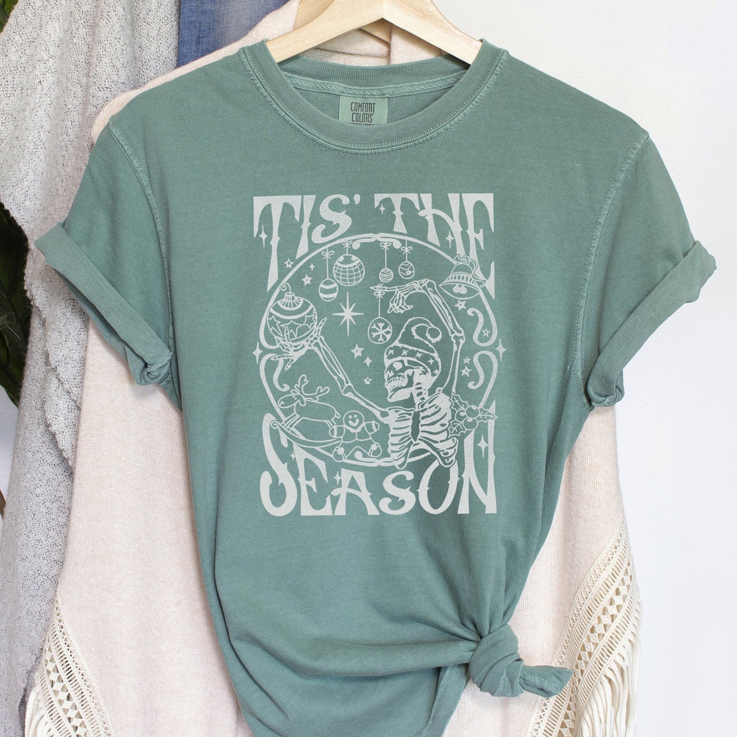 Tis The Season, Christmas Skeleton, Jolly, Dancing, Retro, Comfort Colors Tshirt