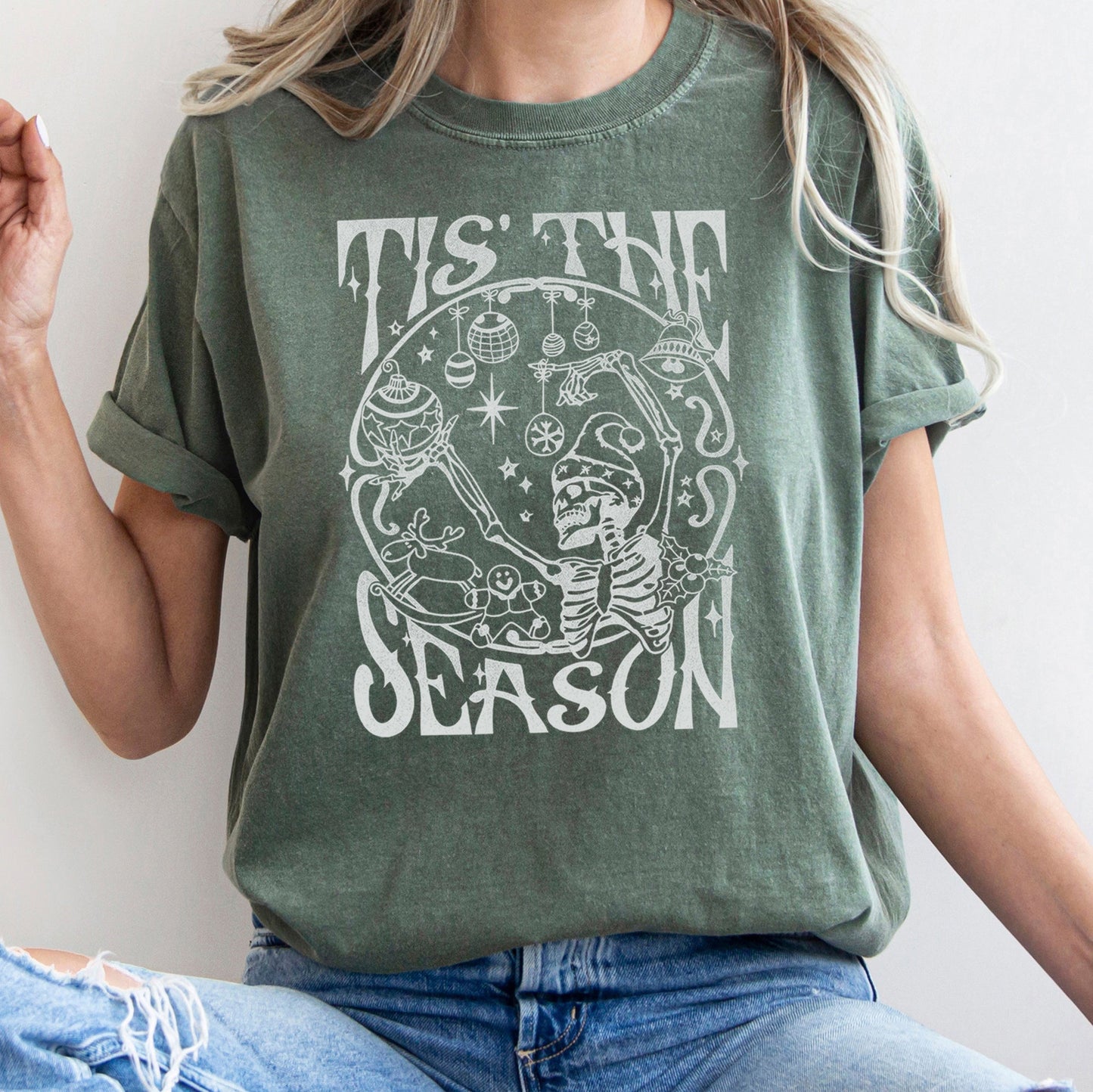 Tis The Season, Christmas Skeleton, Jolly, Dancing, Retro, Comfort Colors Tshirt