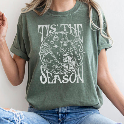 Tis The Season, Christmas Skeleton, Jolly, Dancing, Retro, Comfort Colors Tshirt