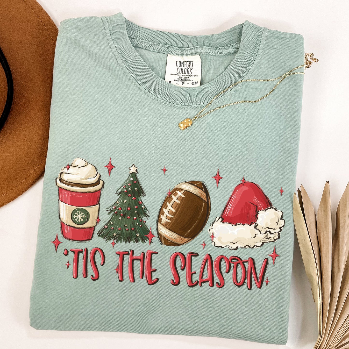 Tis The Season, Christmas, Football, Santa, Tree, Coffee, Winter, Xmas Tshirt Comfort Colors T-Shirt
