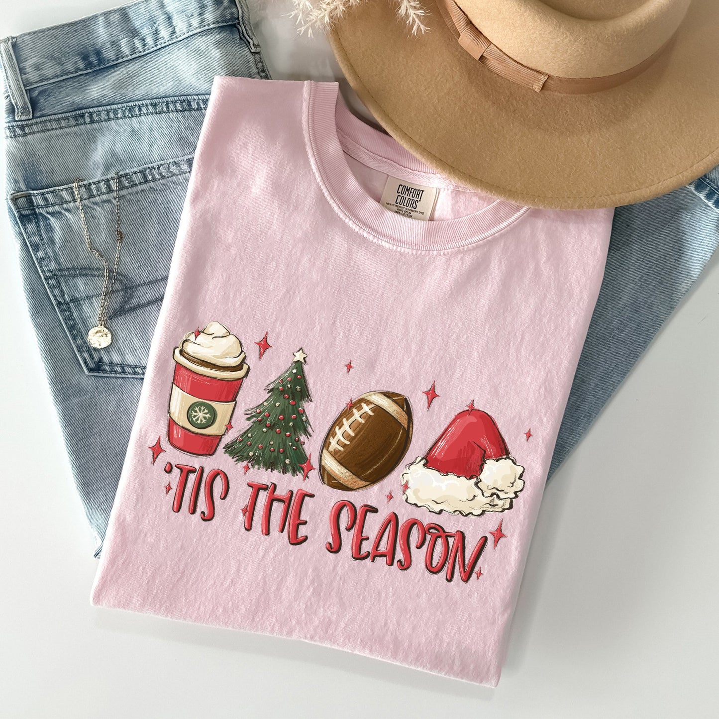 Tis The Season, Christmas, Football, Santa, Tree, Coffee, Winter, Xmas Tshirt Comfort Colors T-Shirt