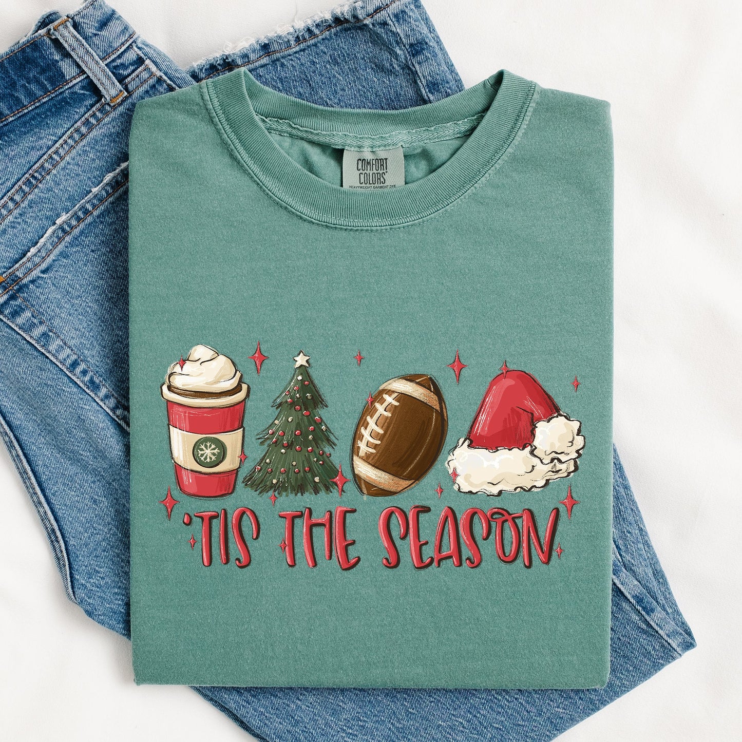 Tis The Season, Christmas, Football, Santa, Tree, Coffee, Winter, Xmas Tshirt Comfort Colors T-Shirt