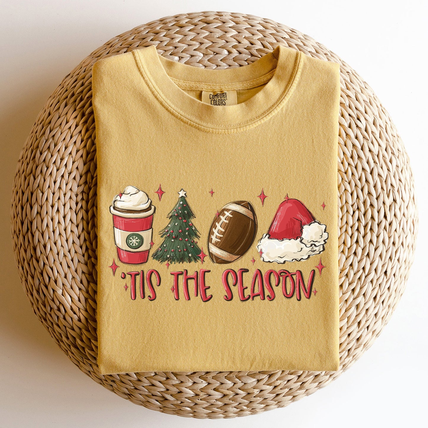 Tis The Season, Christmas, Football, Santa, Tree, Coffee, Winter, Xmas Tshirt Comfort Colors T-Shirt