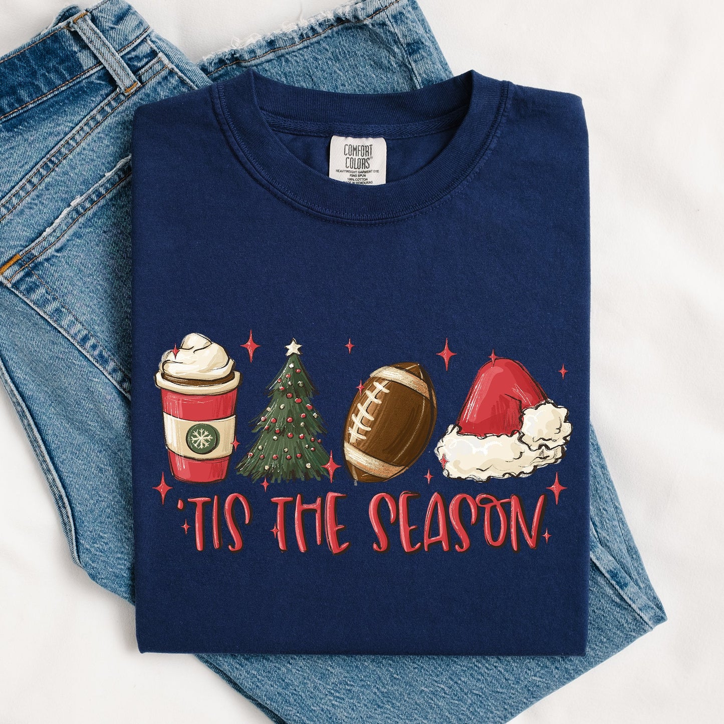Tis The Season, Christmas, Football, Santa, Tree, Coffee, Winter, Xmas Tshirt Comfort Colors T-Shirt