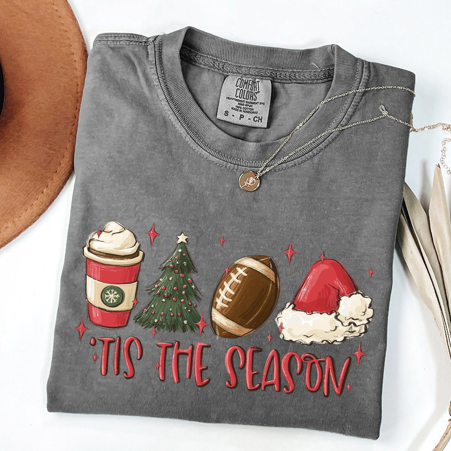 Tis The Season, Christmas, Football, Santa, Tree, Coffee, Winter, Xmas Tshirt Comfort Colors T-Shirt