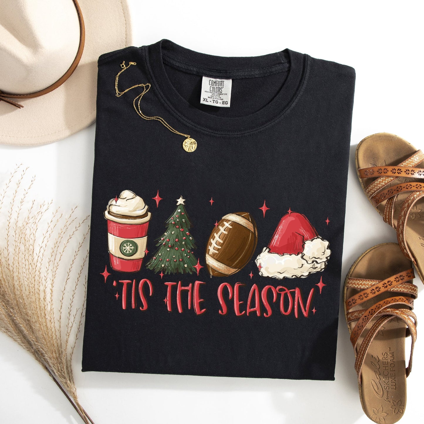 Tis The Season, Christmas, Football, Santa, Tree, Coffee, Winter, Xmas Tshirt Comfort Colors T-Shirt