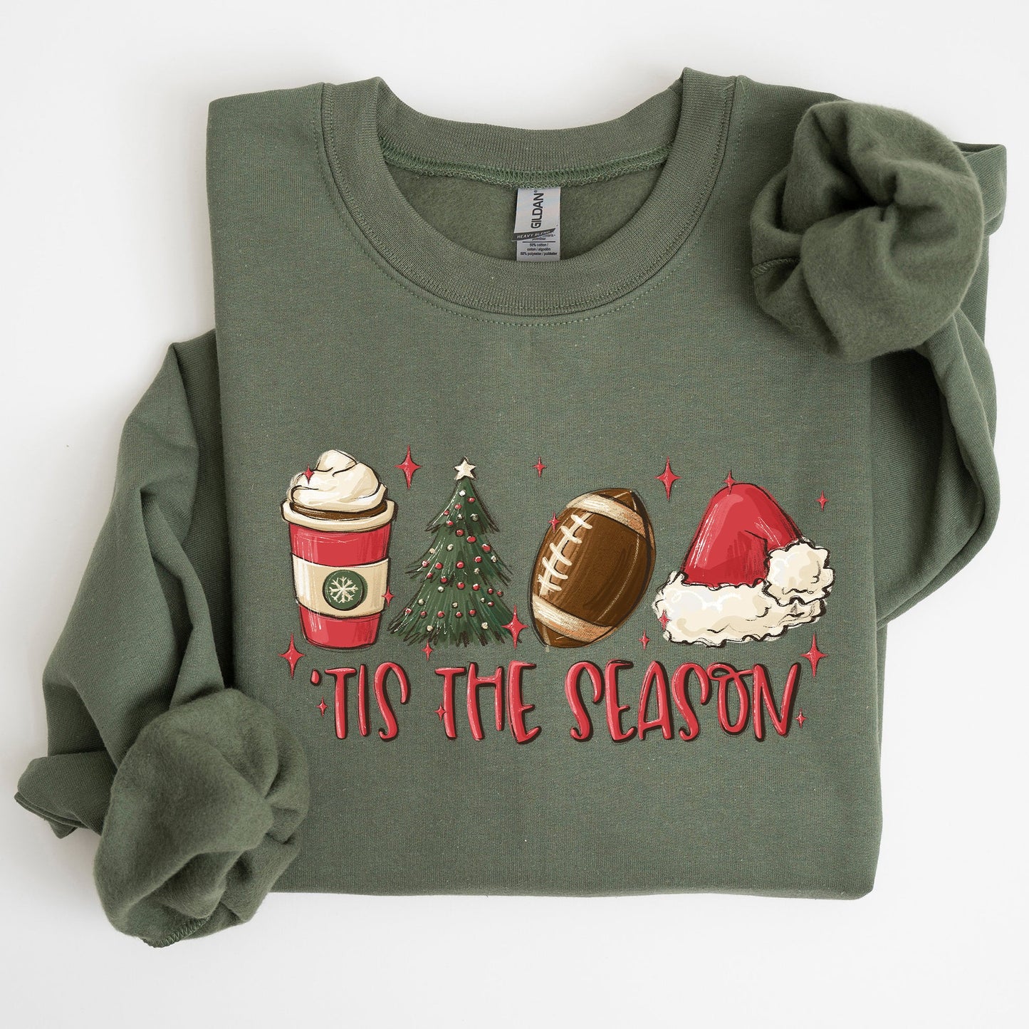 Tis The Season, Christmas, Football, Santa, Tree, Coffee, Winter, Xmas Sweatshirt