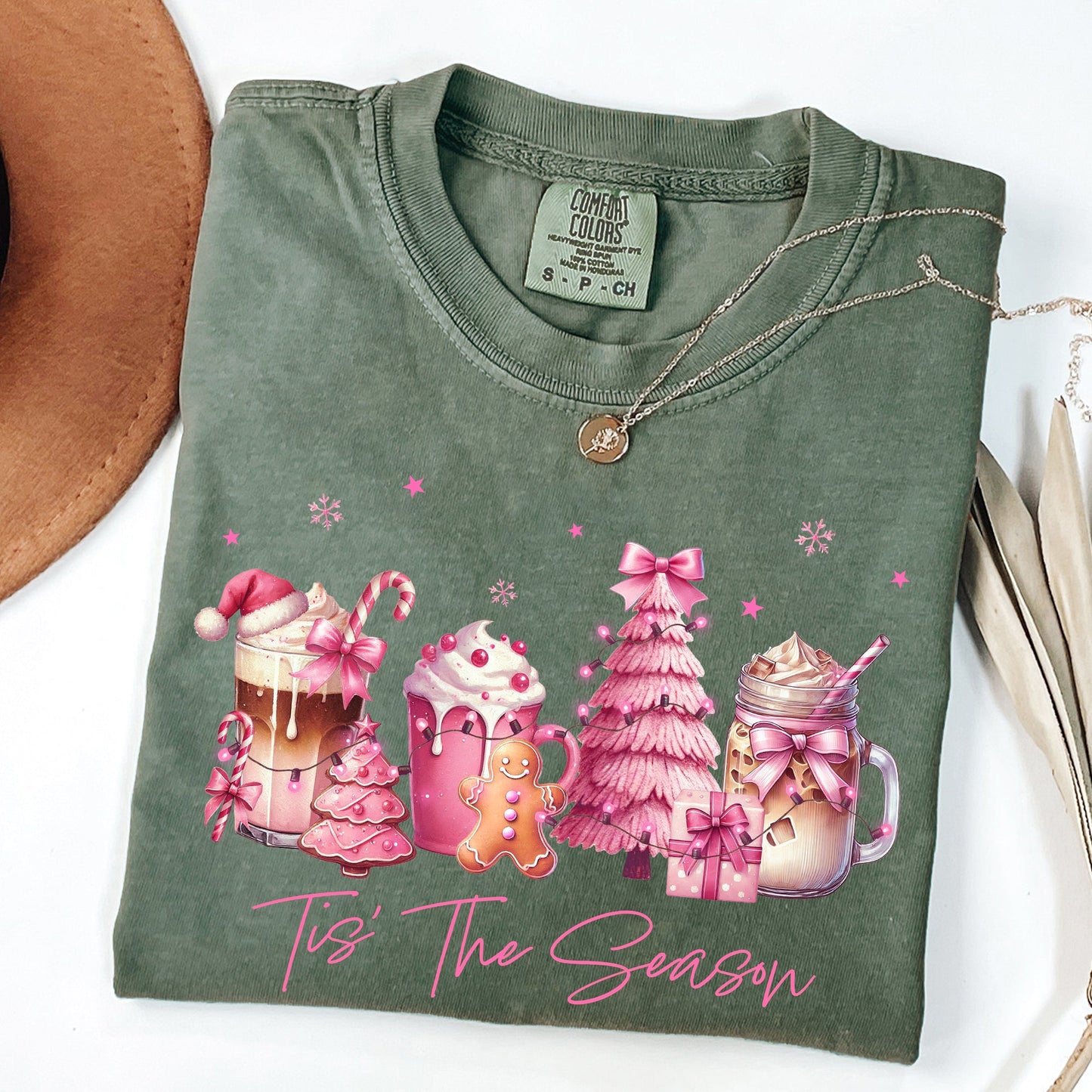 Tis The Season, Coffee Drinks, Pastel, Christmas, Pink, Snow Tshirt Comfort Colors T-Shirt