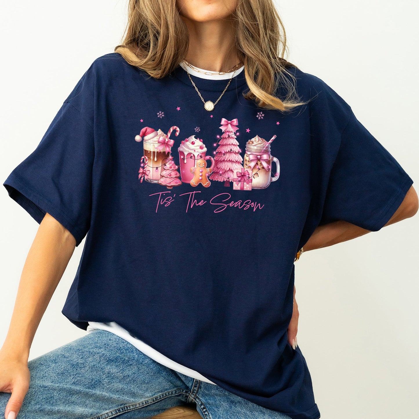 Tis The Season, Coffee Drinks, Pastel, Christmas, Pink, Snow Tshirt Comfort Colors T-Shirt