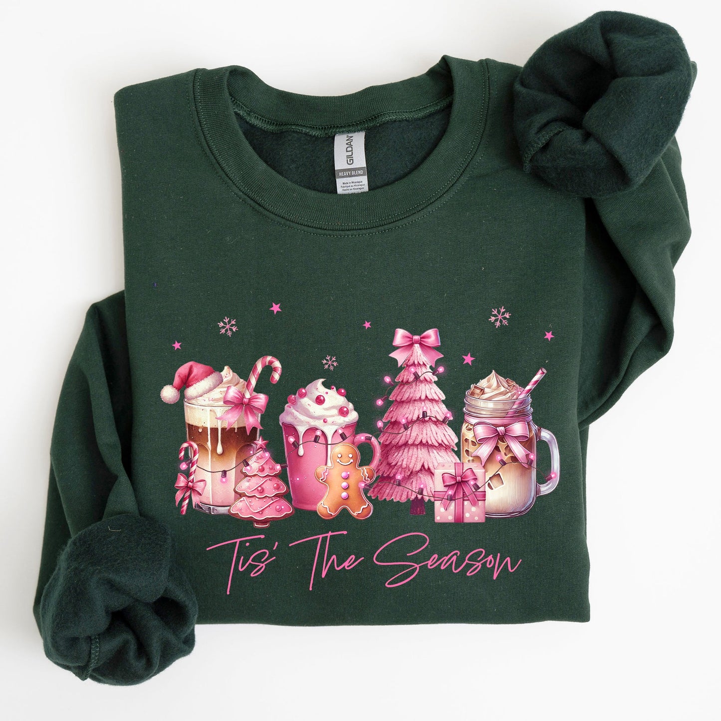 Tis The Season, Coffee Drinks, Pastel, Christmas, Pink, Snow Sweatshirt