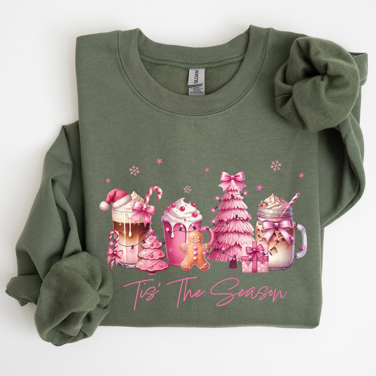 Tis The Season, Coffee Drinks, Pastel, Christmas, Pink, Snow Sweatshirt