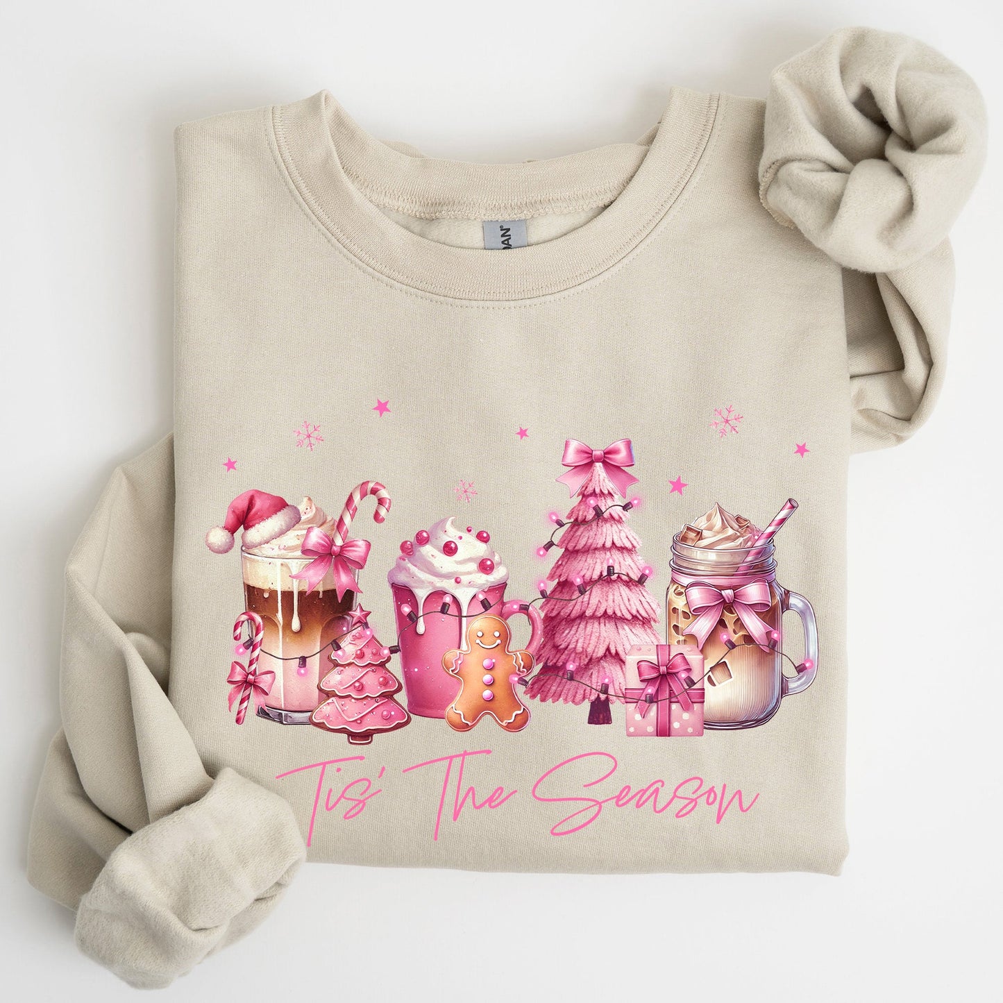 Tis The Season, Coffee Drinks, Pastel, Christmas, Pink, Snow Sweatshirt