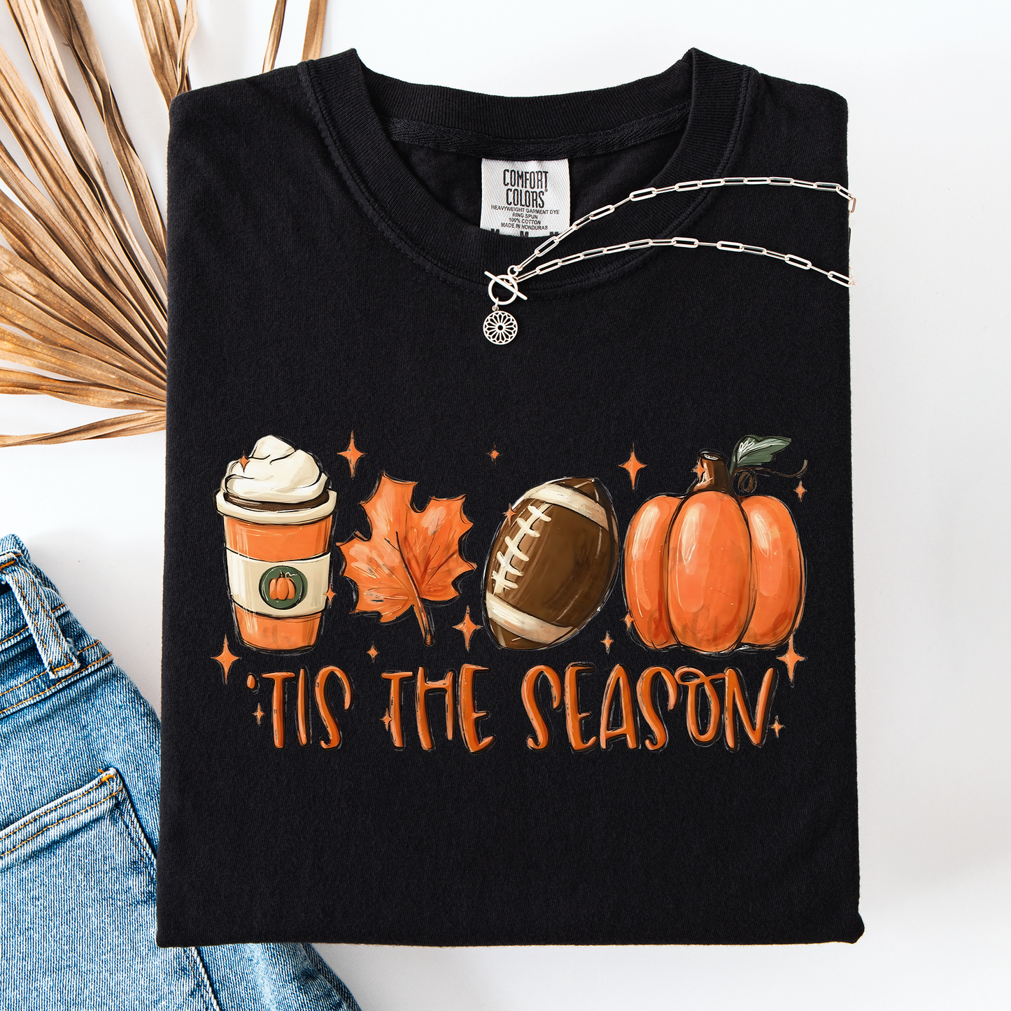 Tis The Season, Football, Game Day, Pumpkin, Coffee, Autumn, Fall, Comfort Colors T-Shirt
