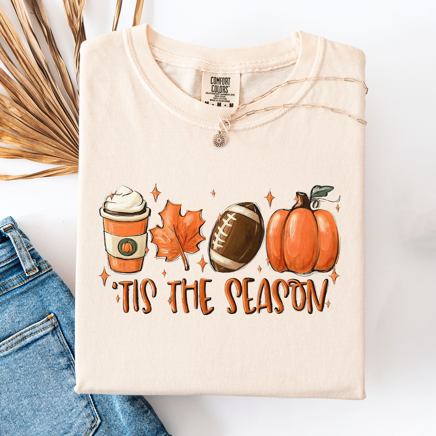 Tis The Season, Football, Game Day, Pumpkin, Coffee, Autumn, Fall, Comfort Colors T-Shirt
