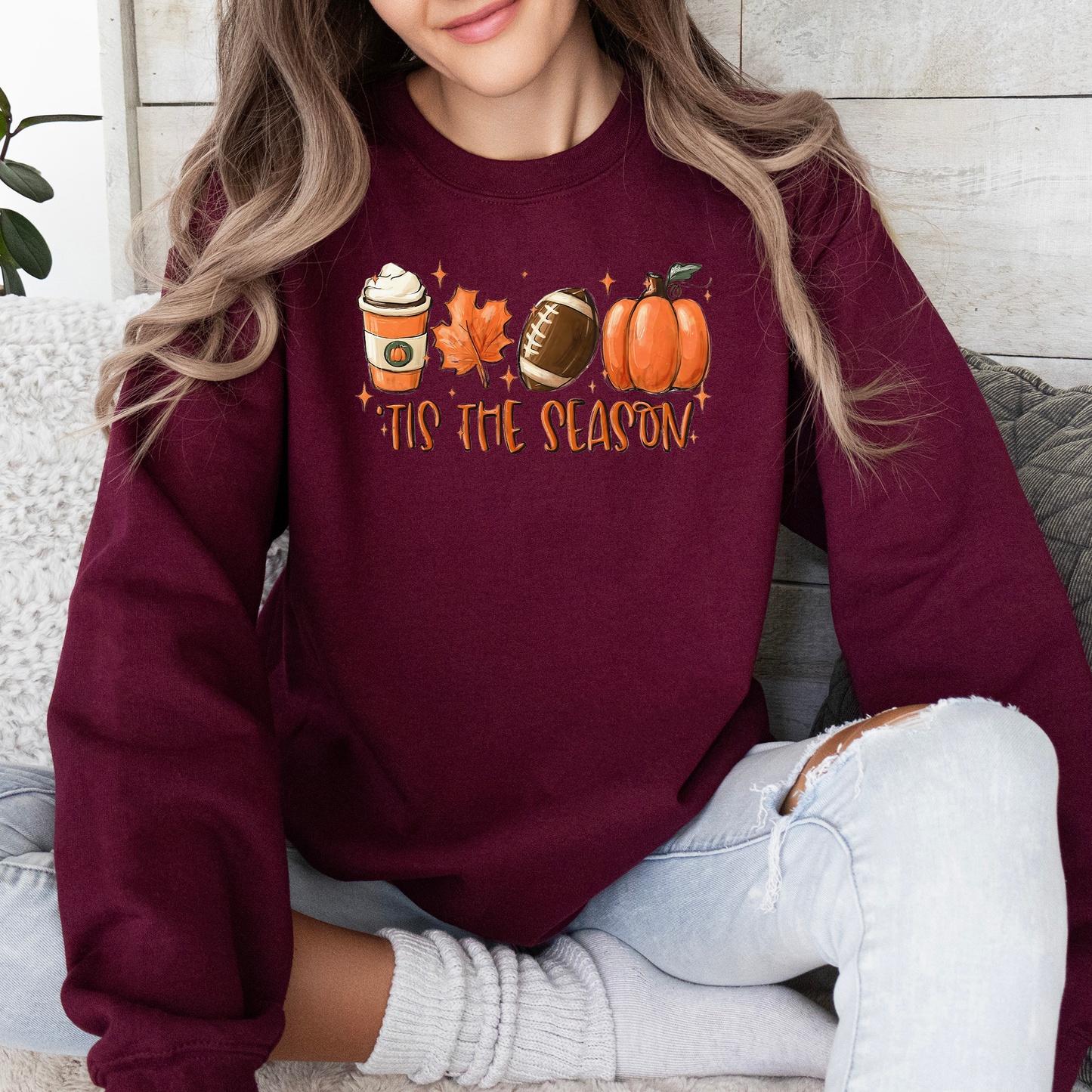 Tis The Season, Football, Game Day, Pumpkin, Coffee, Autumn, Fall Sweatshirt