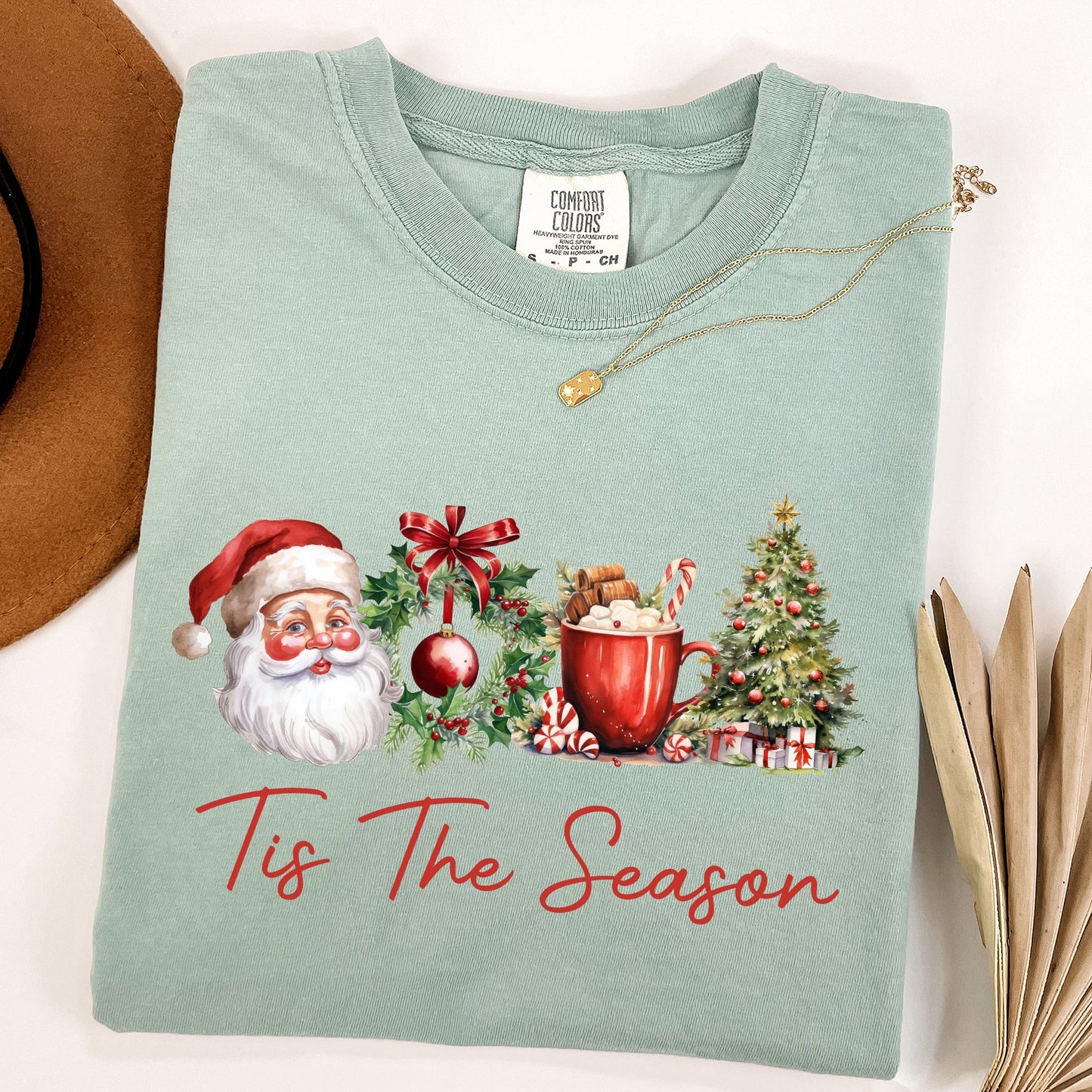 Tis The Season, Retro Santa, Coffee, Christmas Tree, Xmas Tshirt Comfort Colors T-Shirt
