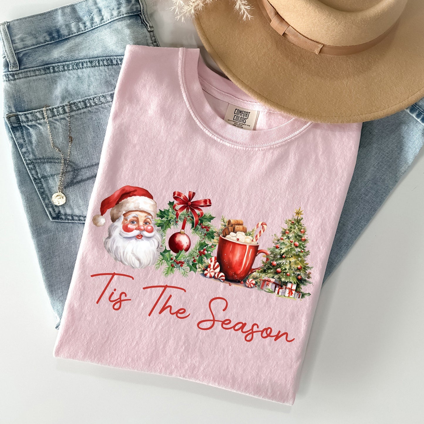Tis The Season, Retro Santa, Coffee, Christmas Tree, Xmas Tshirt Comfort Colors T-Shirt
