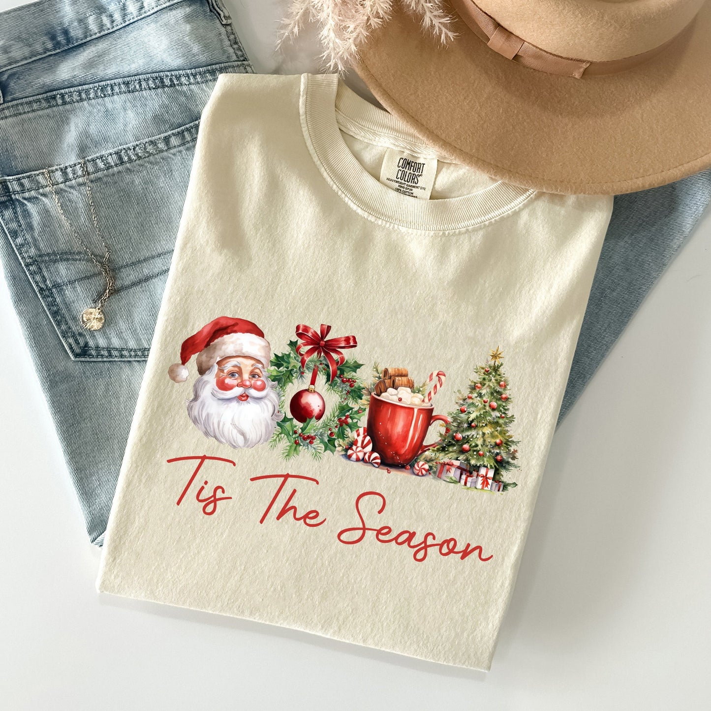 Tis The Season, Retro Santa, Coffee, Christmas Tree, Xmas Tshirt Comfort Colors T-Shirt