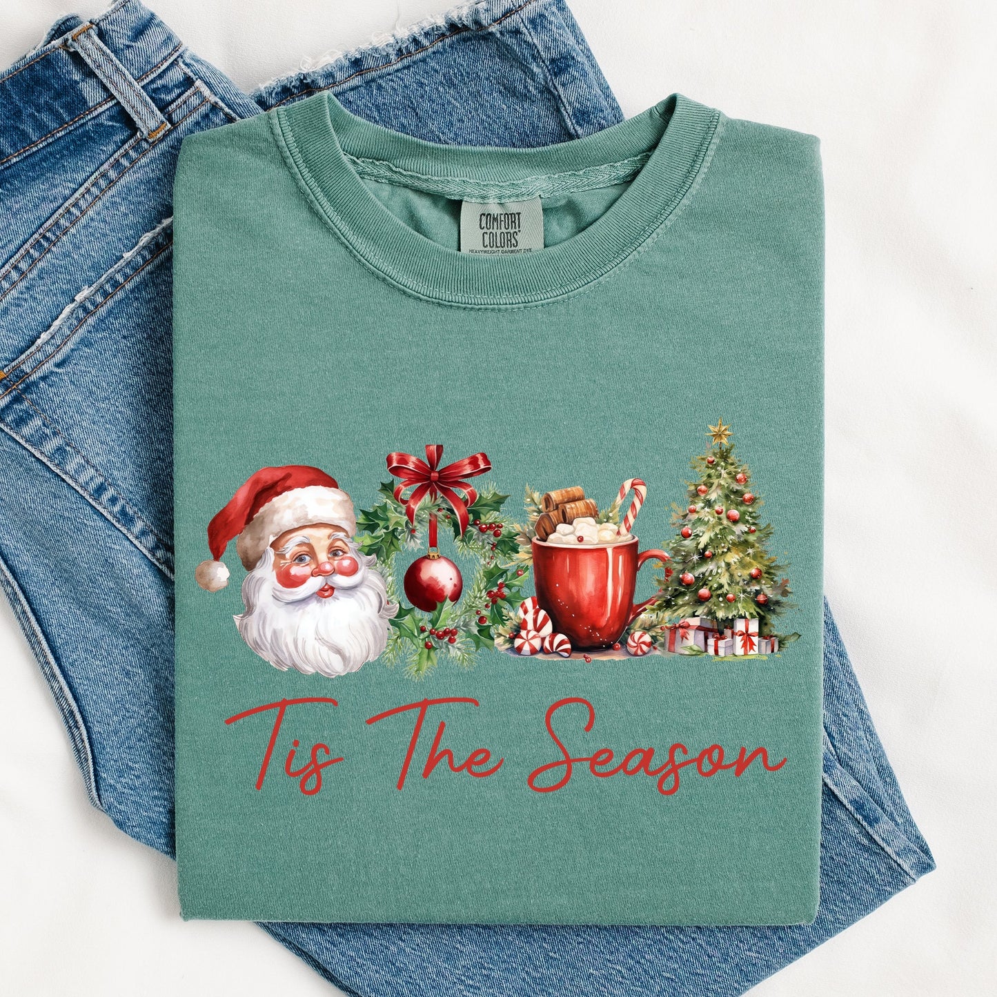 Tis The Season, Retro Santa, Coffee, Christmas Tree, Xmas Tshirt Comfort Colors T-Shirt